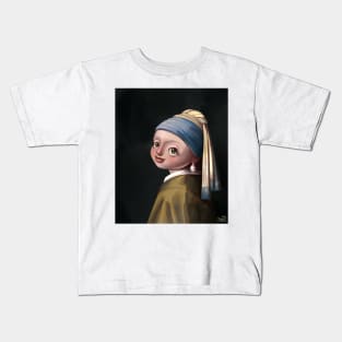 Cute Version of Girl with a Pearl Earring Masterpiece Art History Gift Kids T-Shirt